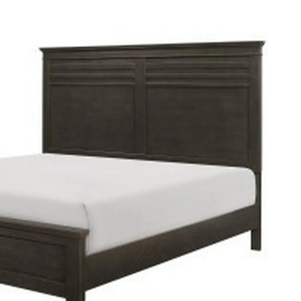 Candy Queen Bed, Farmhouse Embossed Accented Headboard, Charcoal Gray Wood By Casagear Home