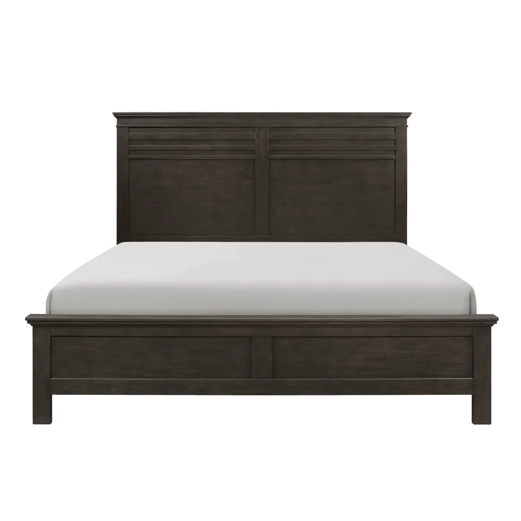 Candy Queen Bed, Farmhouse Embossed Accented Headboard, Charcoal Gray Wood By Casagear Home