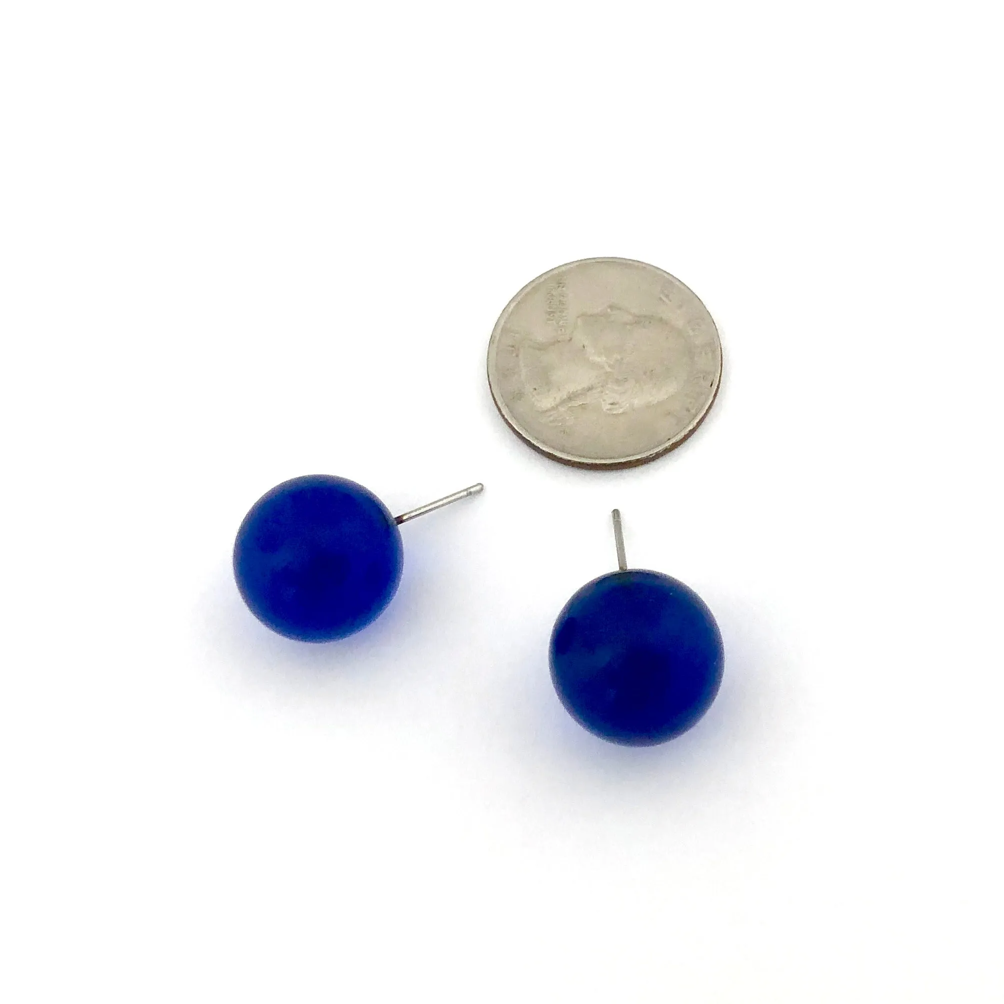 Capri Blue Transparent Jumbo Ball Stud Earrings