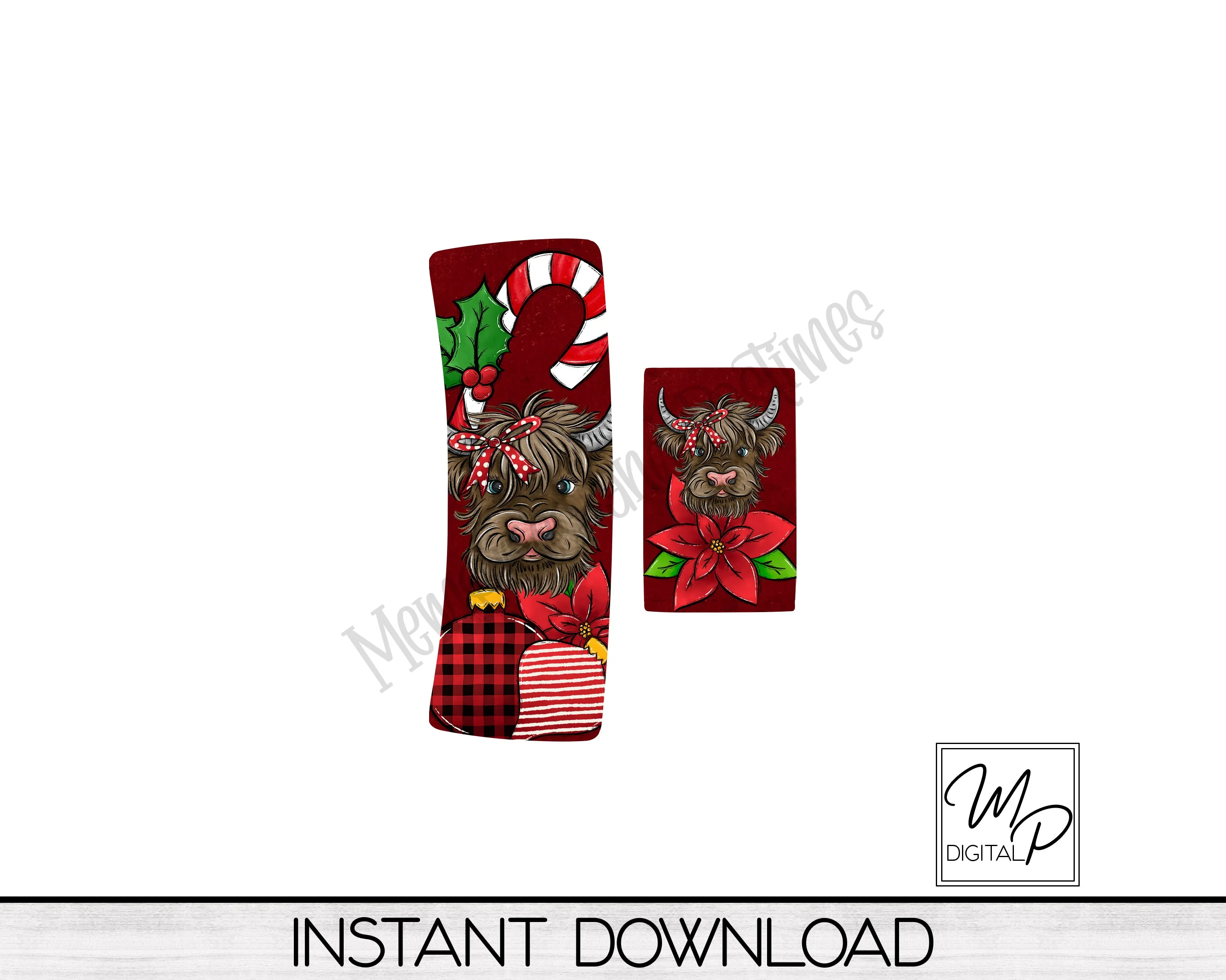 Christmas Highland Cow Hair Clip PNG Sublimation Design, Digital Download