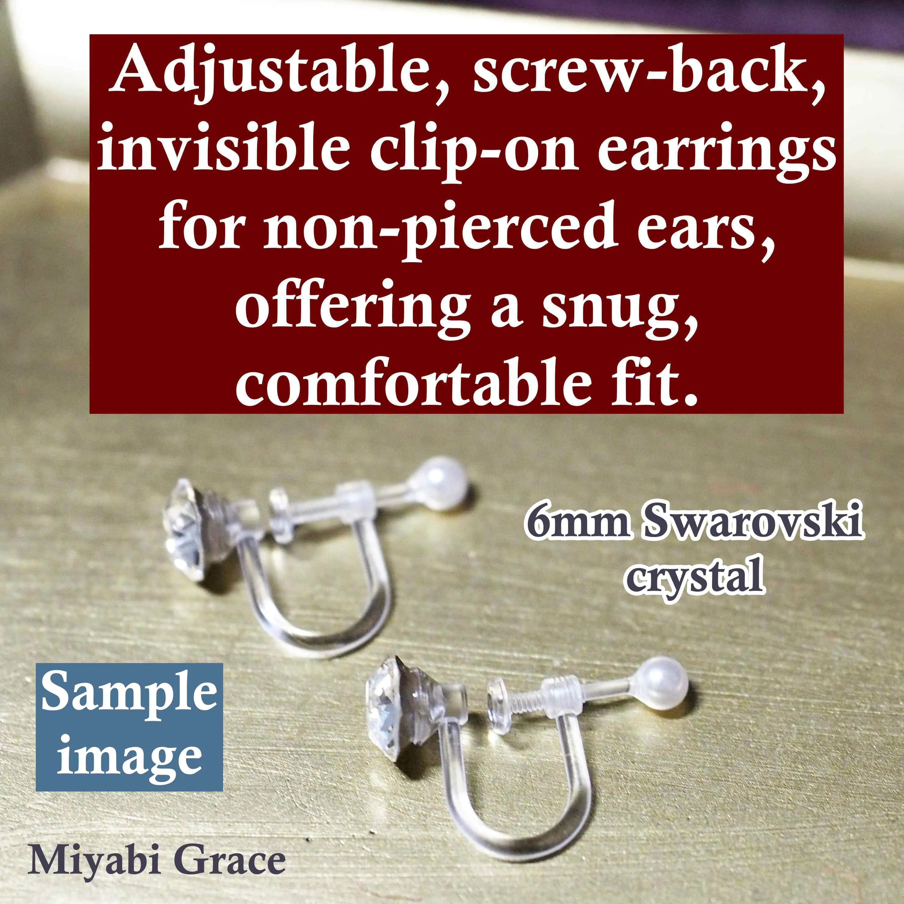 Clear Swarovski Crystal Screw-Back Invisible Clip On Stud Earrings