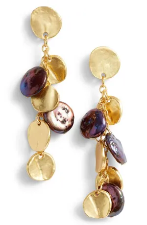 Coin and black pearl chandelier drop earring