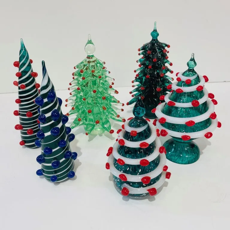 Contemporary Italian Emerald Green Red Murano Glass Christmas Tree Sculpture