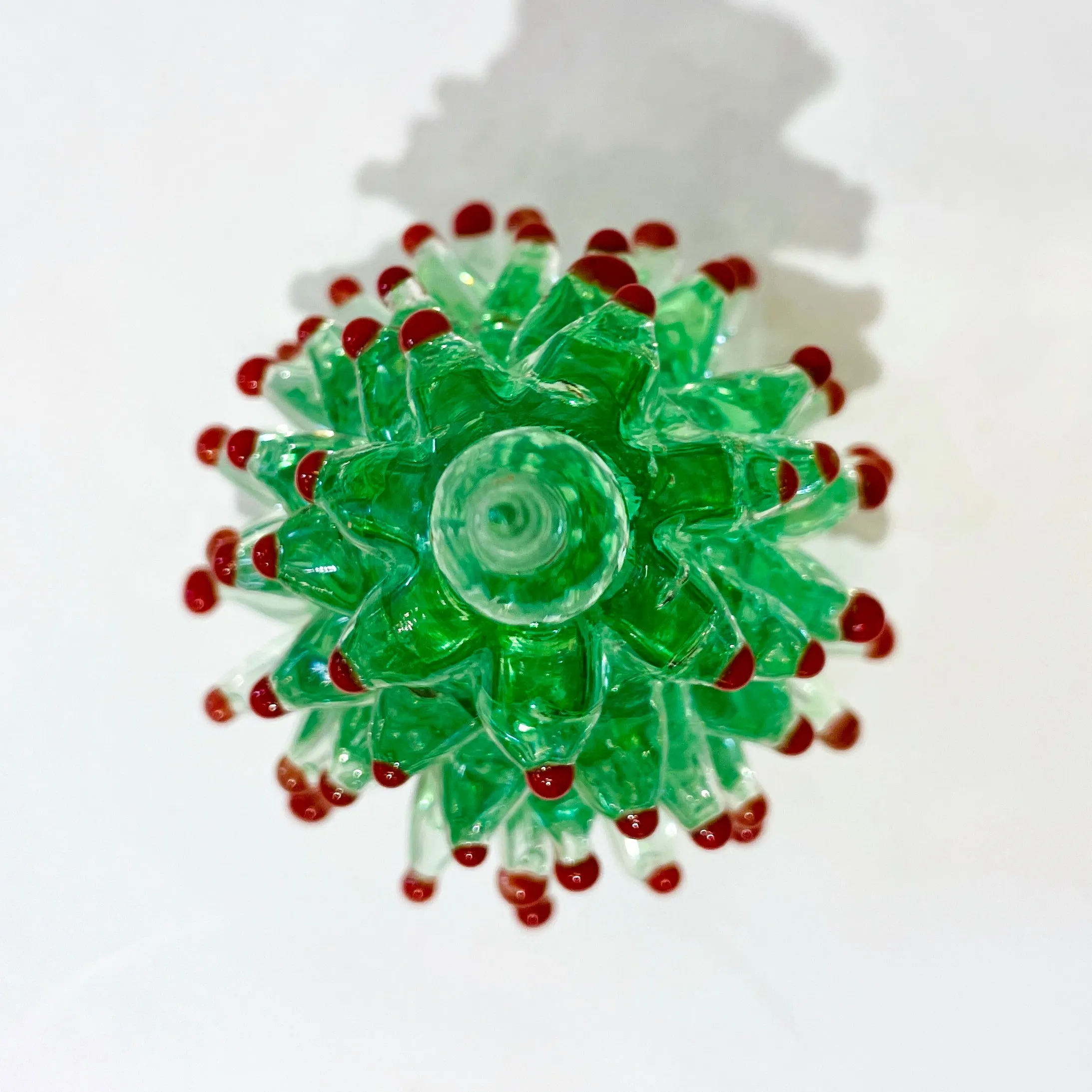 Contemporary Italian Emerald Green Red Murano Glass Christmas Tree Sculpture