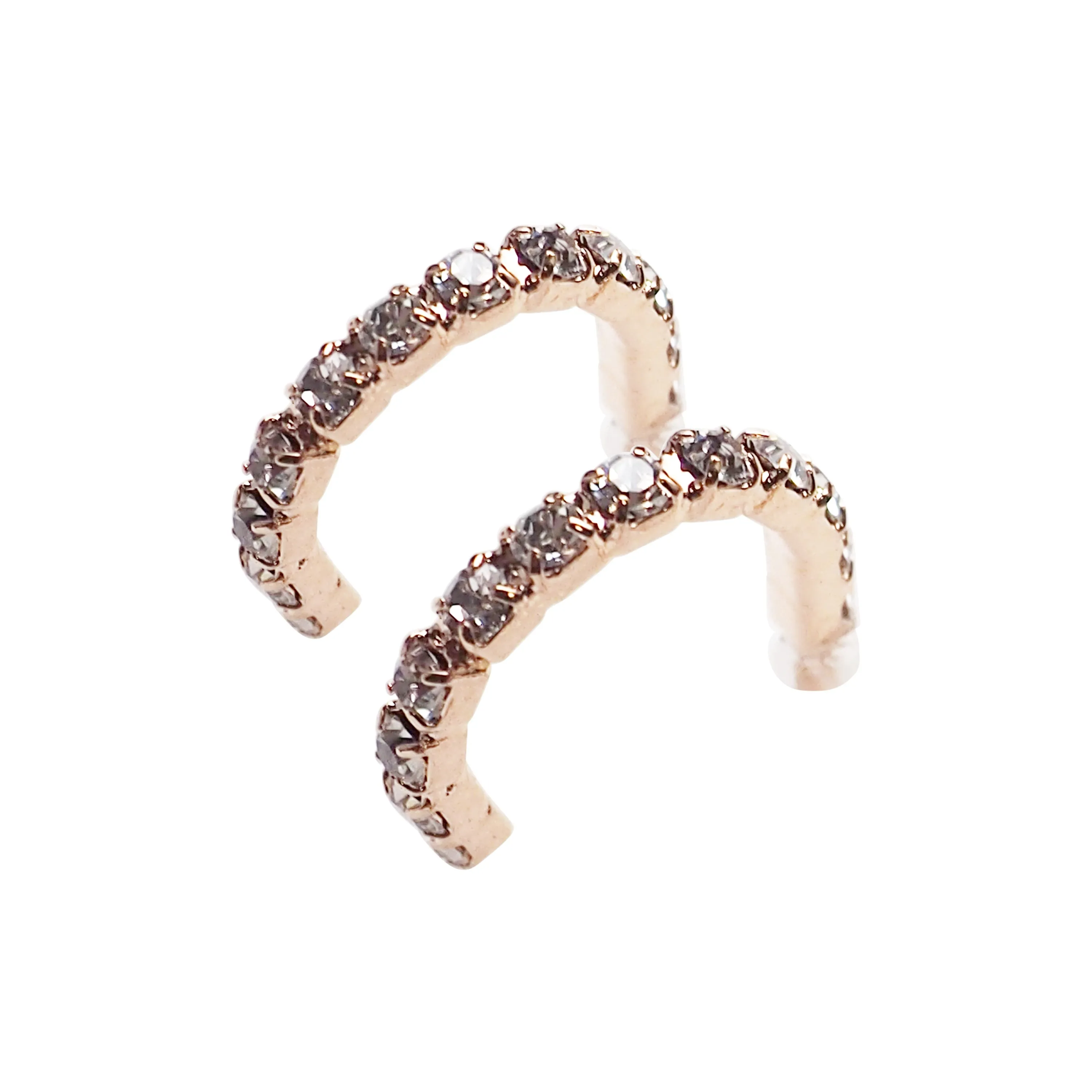 Crystal Invisible Clip On Hoop Earrings (Rose Gold tone)