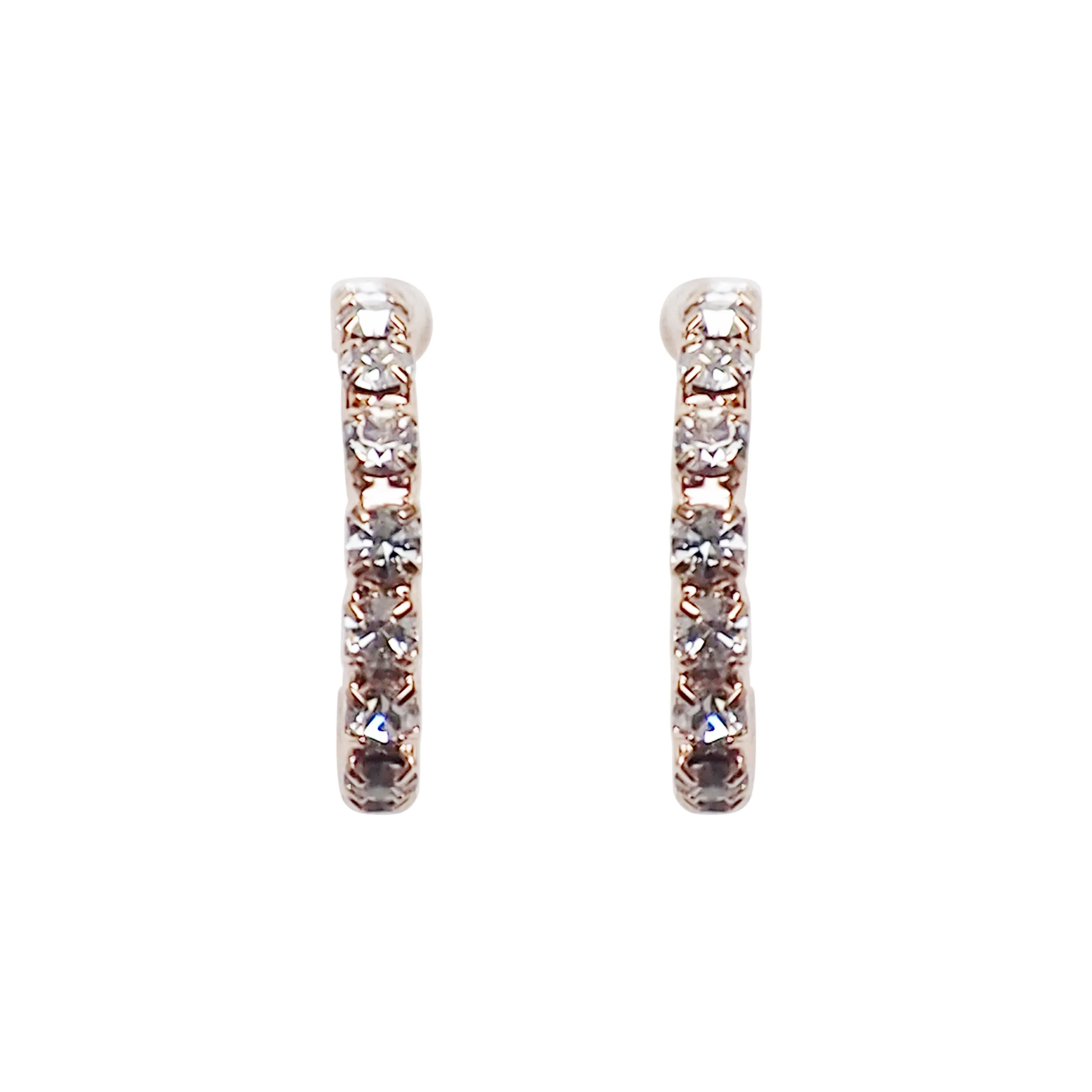 Crystal Invisible Clip On Hoop Earrings (Rose Gold tone)