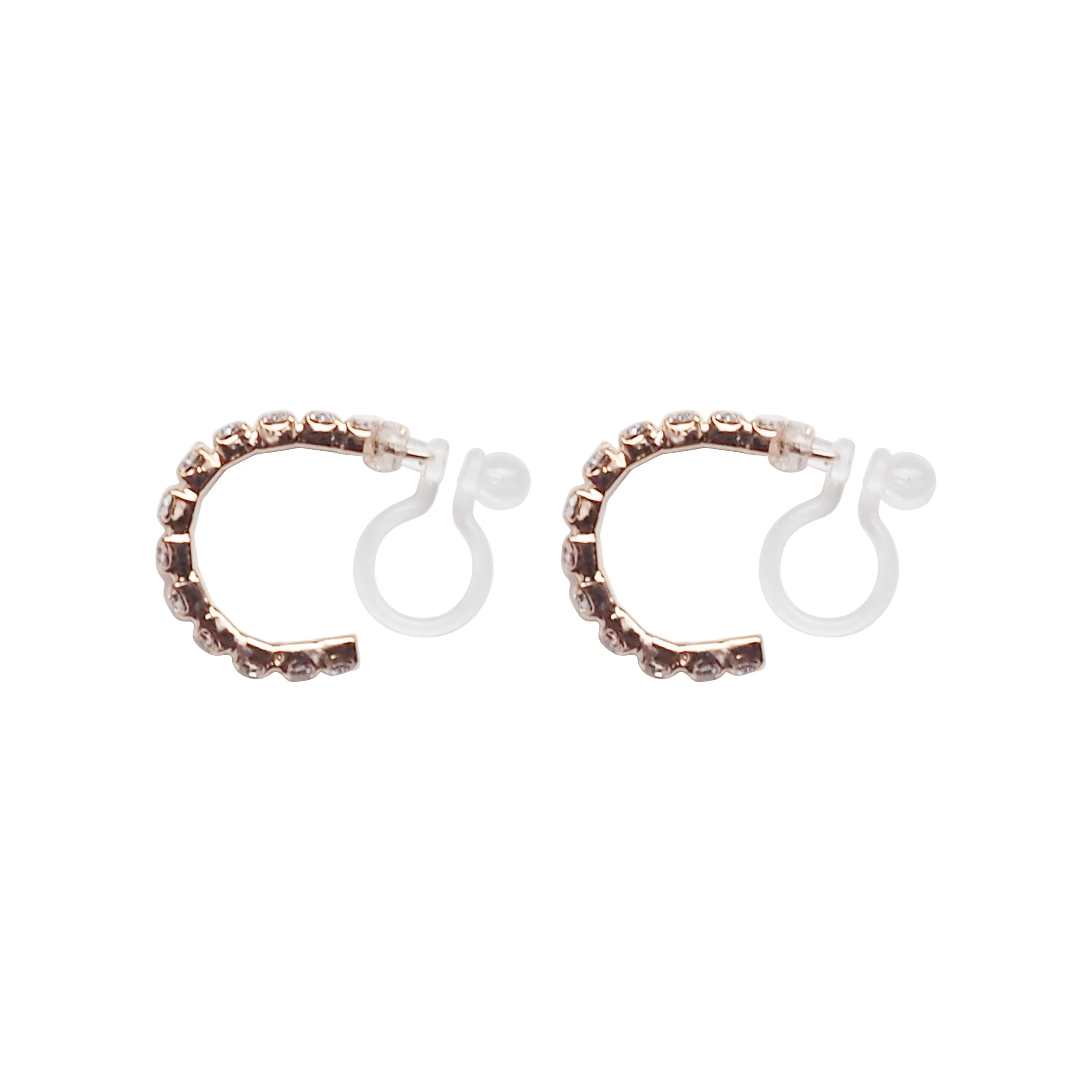 Crystal Invisible Clip On Hoop Earrings (Rose Gold tone)