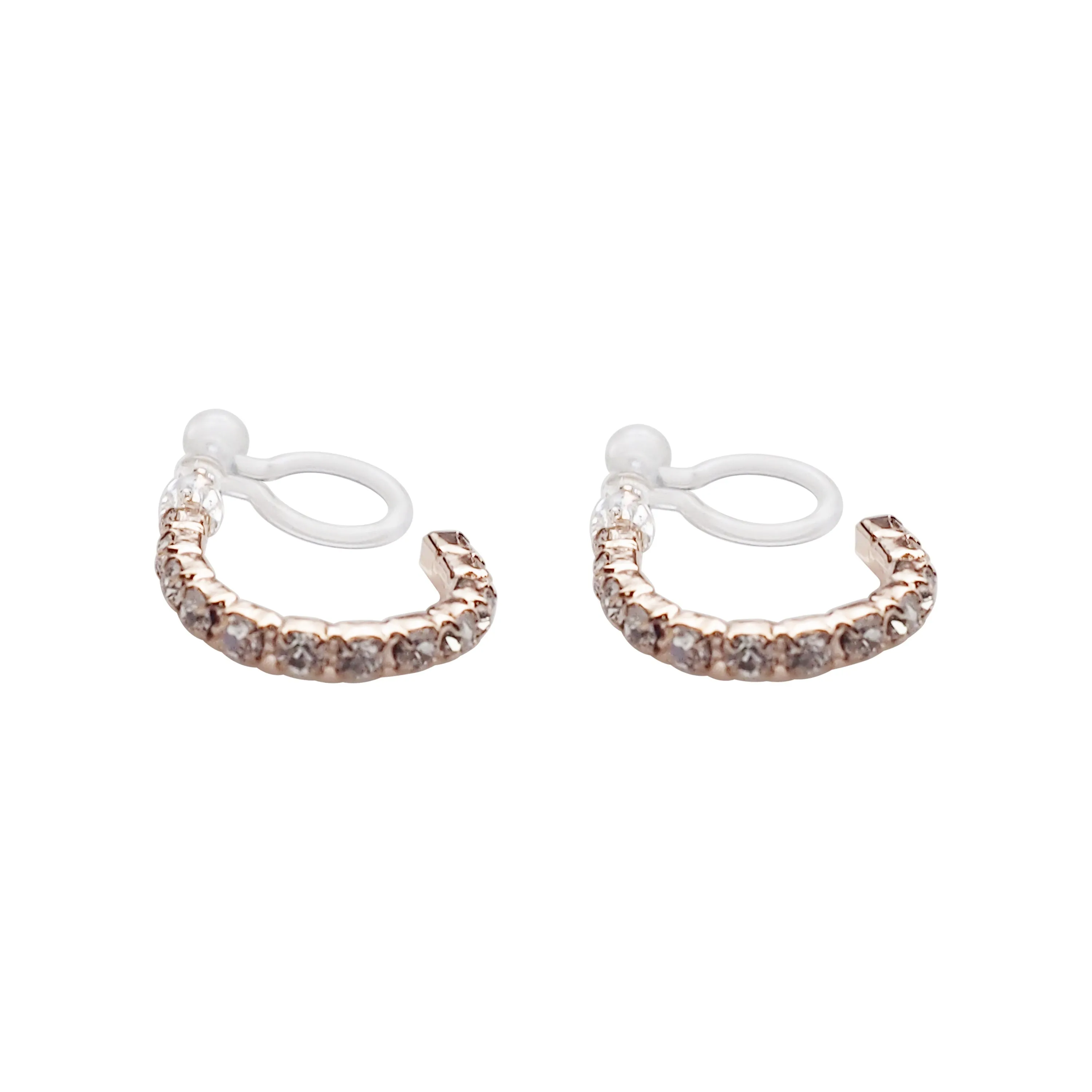 Crystal Invisible Clip On Hoop Earrings (Rose Gold tone)