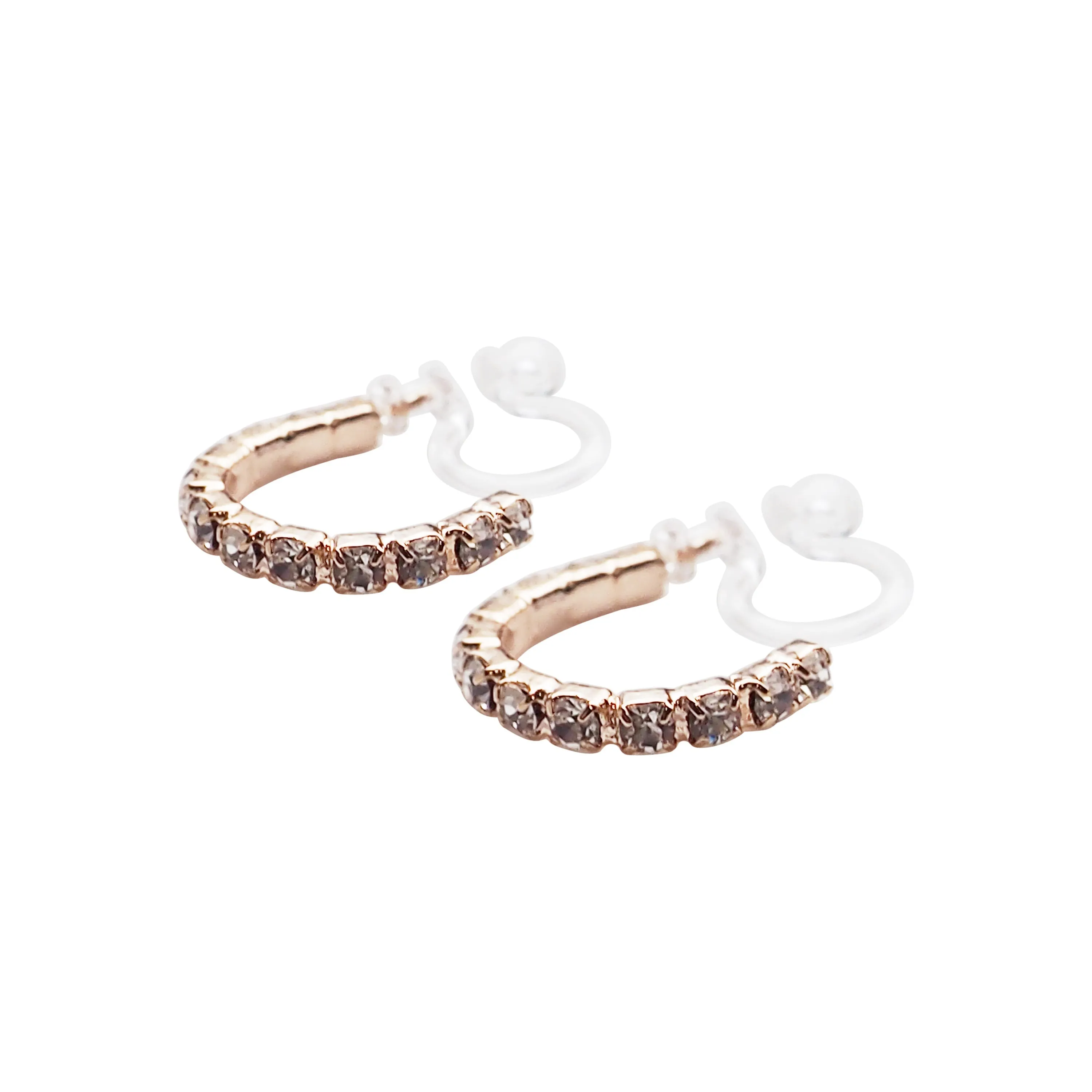 Crystal Invisible Clip On Hoop Earrings (Rose Gold tone)