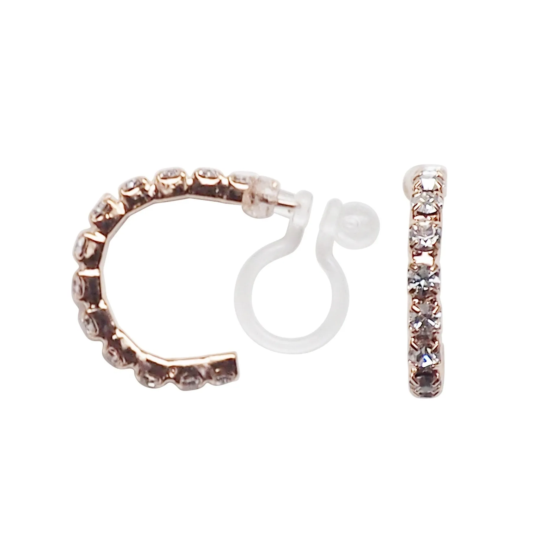 Crystal Invisible Clip On Hoop Earrings (Rose Gold tone)