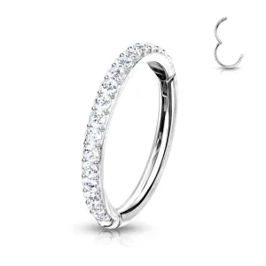 Crystal Side Paved Hinged Clicker in 14K White Gold