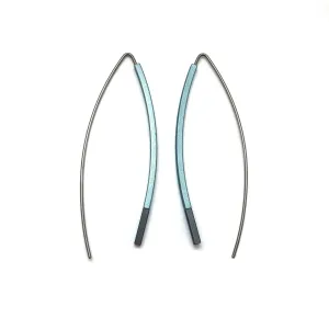 Curved Matchstick Bow Earrings - Pale Blue and Gunmetal Gray