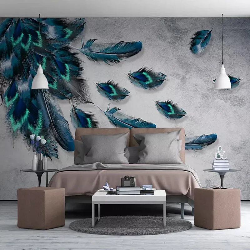 Custom Mural Wallpaper Fashion Colorful Hand Painted Feathers (㎡)