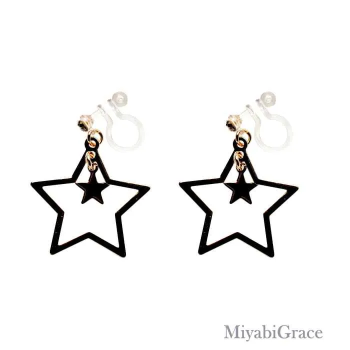 Dangle  Double Star Invisible Clip On Earrings