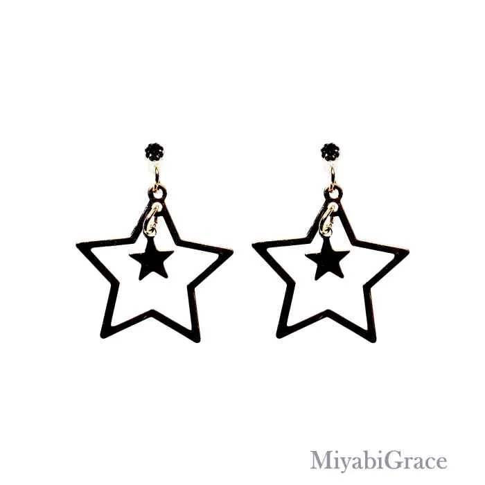 Dangle  Double Star Invisible Clip On Earrings