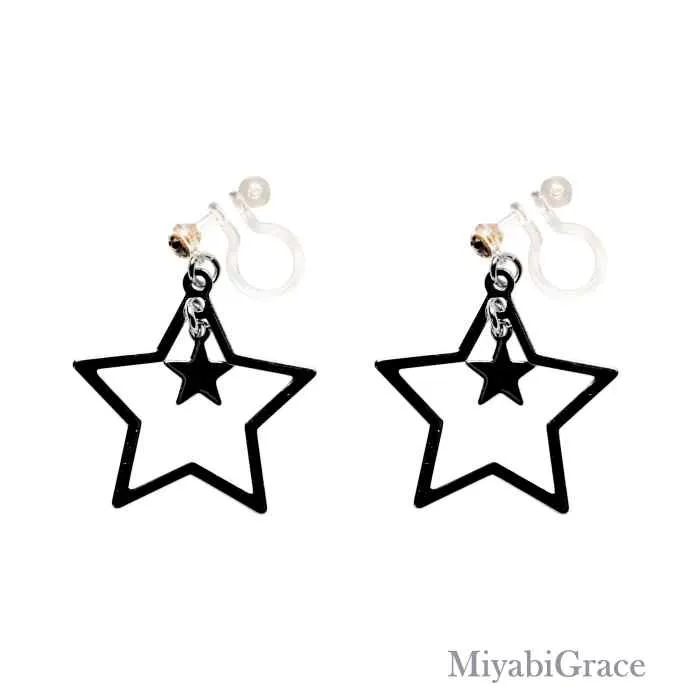 Dangle  Double Star Invisible Clip On Earrings