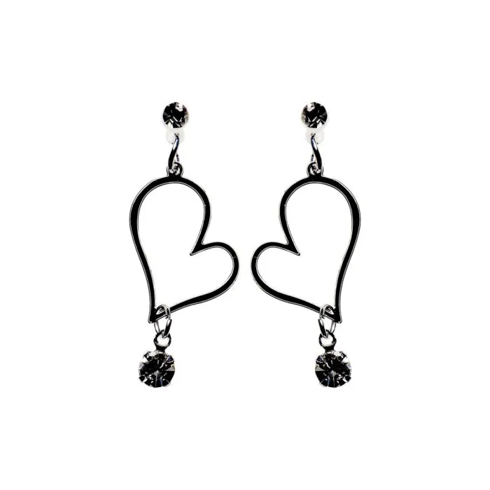 Dangle  Heart With Crystal Rhinestone Invisible Clip On Earrings