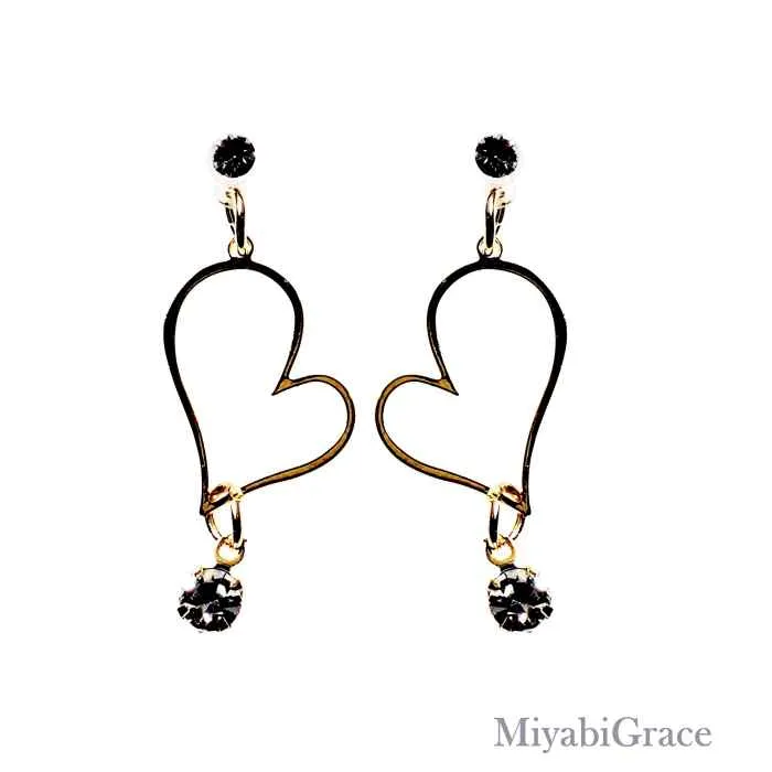 Dangle  Heart With Crystal Rhinestone Invisible Clip On Earrings