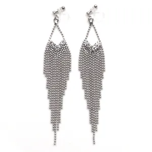 Dangle rhinestone and silver ball chain invisible clip on earrings