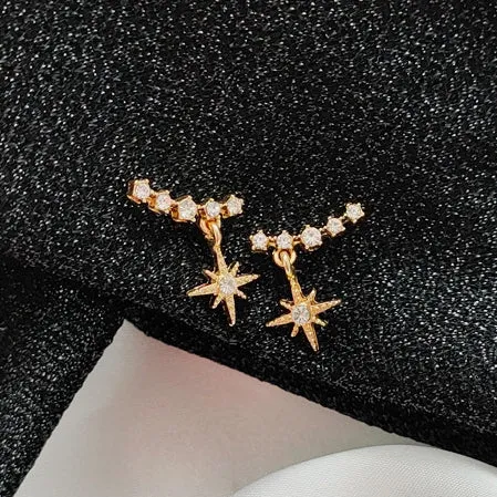 Dangle Shooting Star Crystal Rhinestone Invisible Clip On Stud Earrings