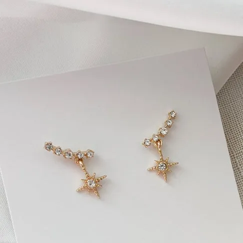 Dangle Shooting Star Crystal Rhinestone Invisible Clip On Stud Earrings