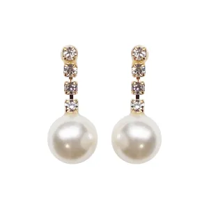 Dangle White Pearl & Crystal Invisible Clip On Earrings (Gold tone)