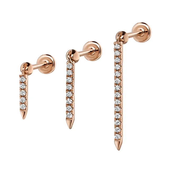 Diamond Eternity Bar Threaded Charm Earring by Maria Tash in 14K Rose Gold.