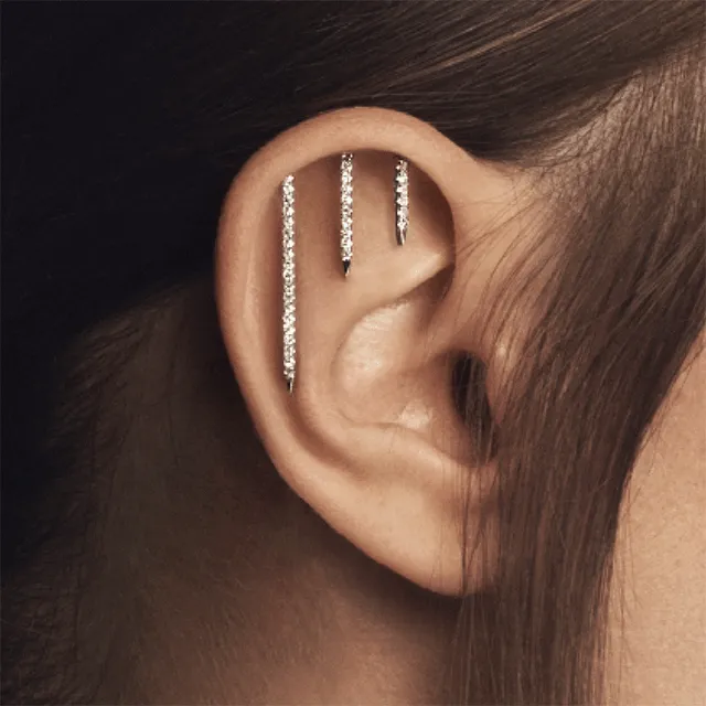 Diamond Eternity Bar Threaded Charm Earring by Maria Tash in 14K Rose Gold.