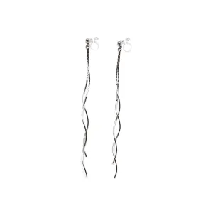 Double wave bar invisible clip on earrings ( Silver tone )