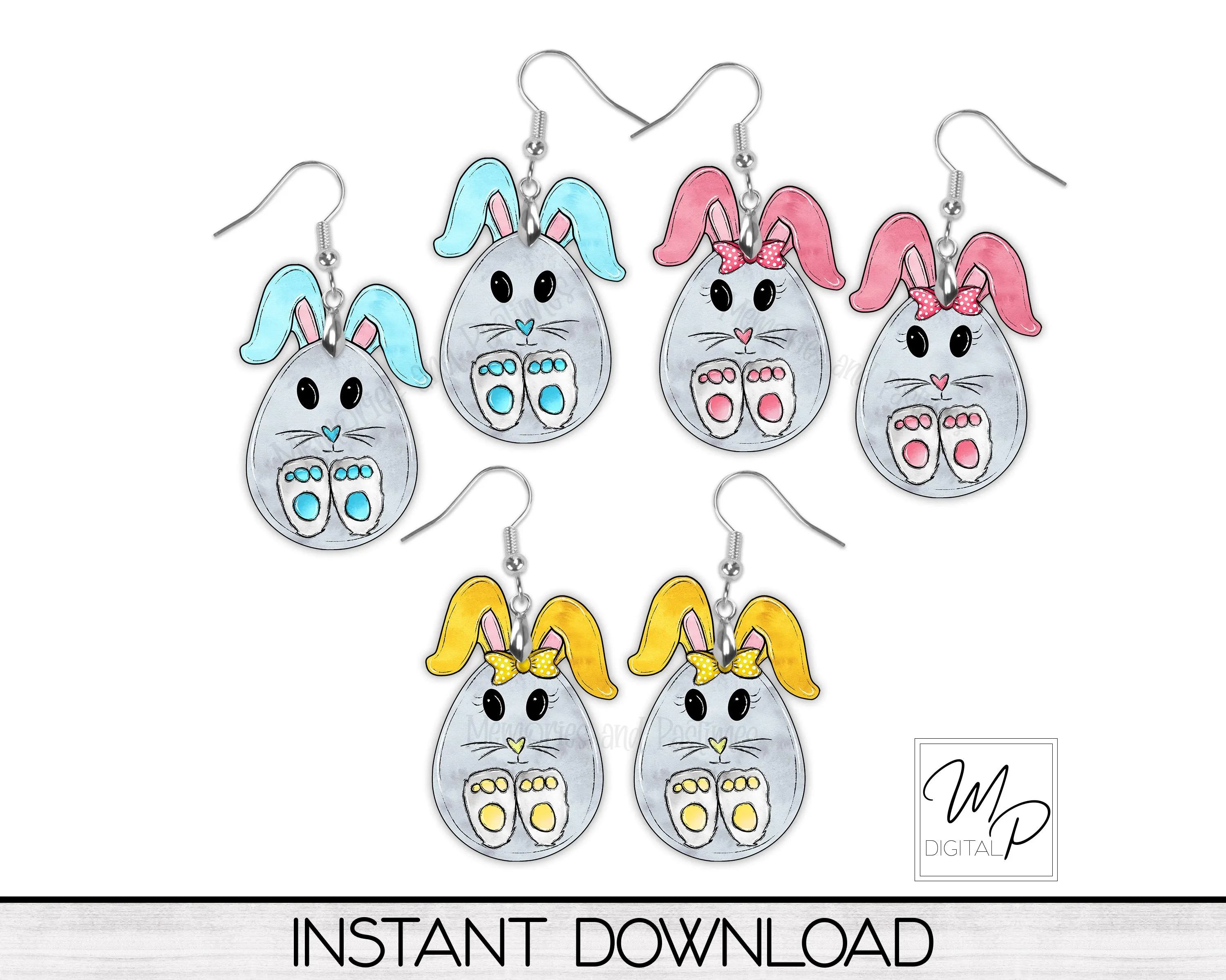 Easter Bunny Egg PNG Design for Sublimation of Earrings Bundle, Digital Download