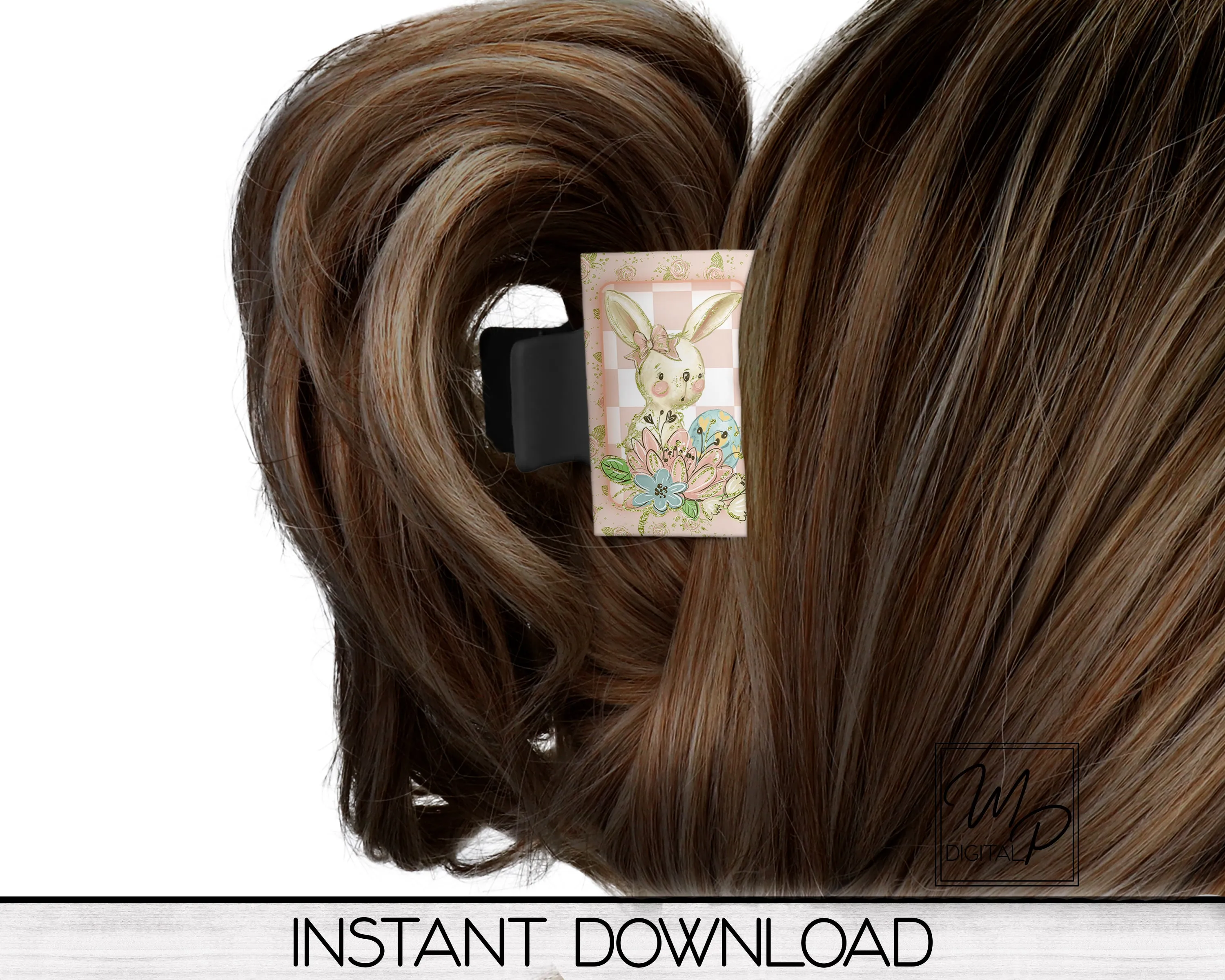 Easter Bunny Hair Clip PNG Sublimation Design, Digital Download