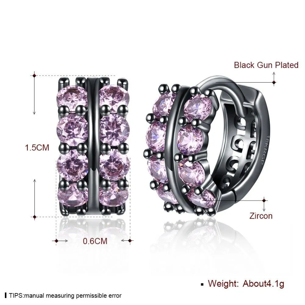 Fashion Double Row Black Gun Color Hoop Earrings with Pink Cubic Zirconia for Women