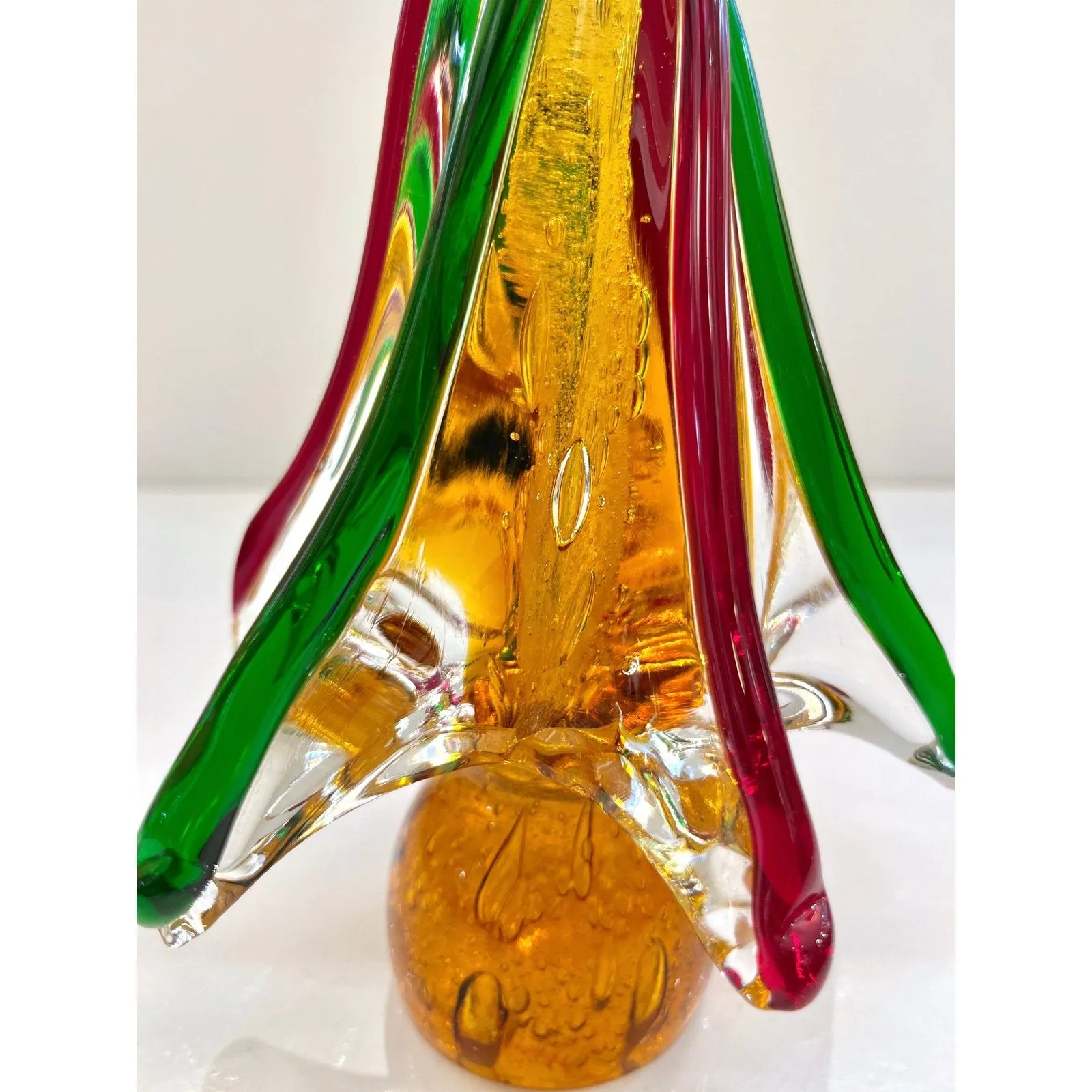 Formia Italian Vintage Red Green Amber Murano Glass Christmas Tree Sculpture