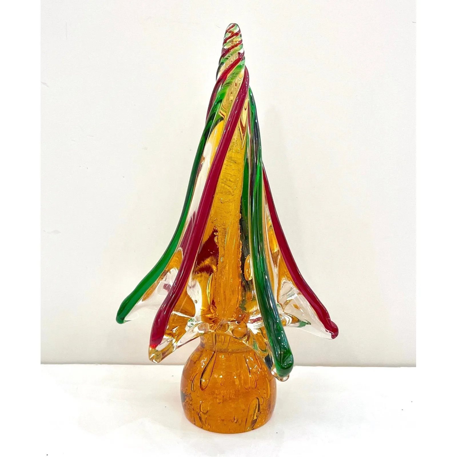 Formia Italian Vintage Red Green Amber Murano Glass Christmas Tree Sculpture