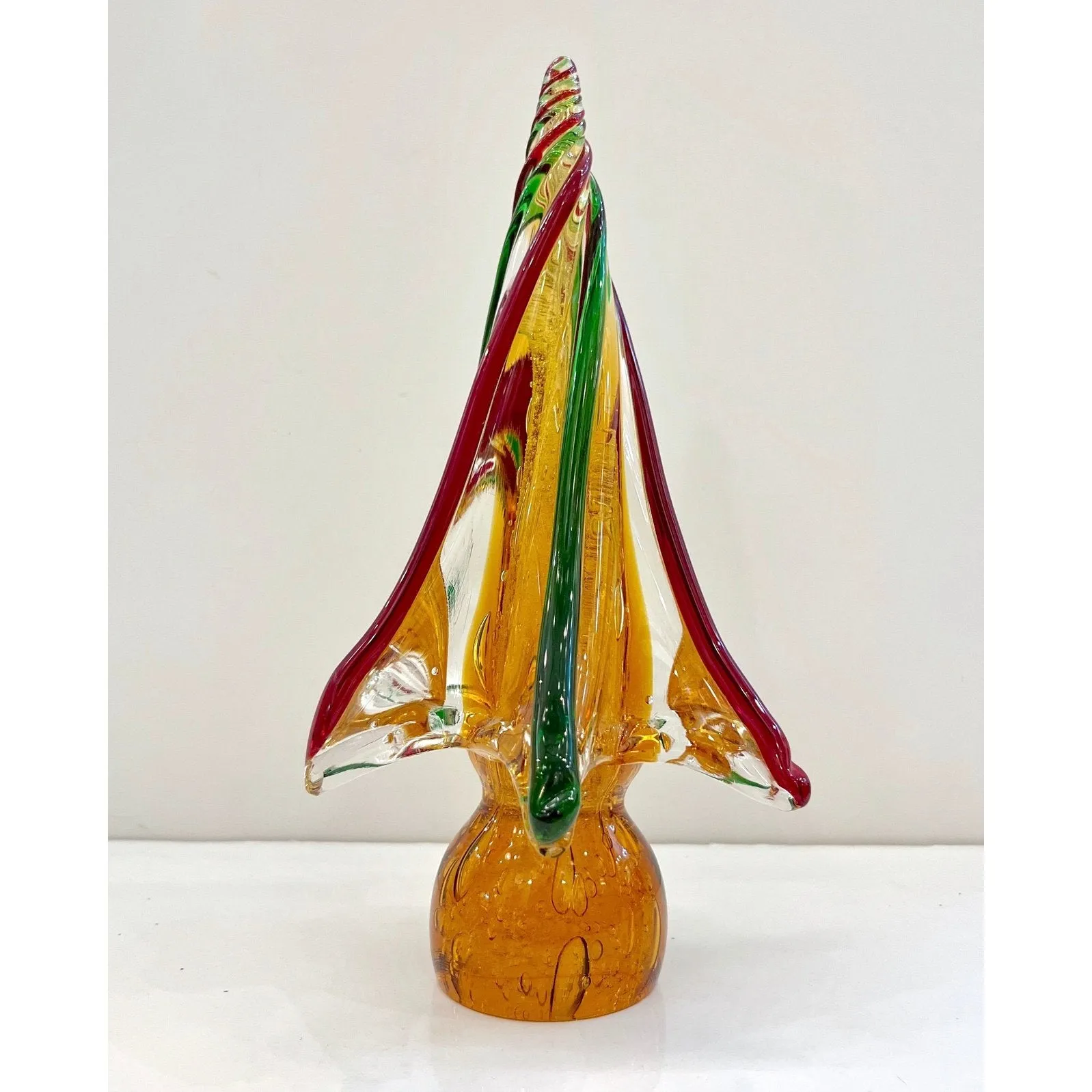 Formia Italian Vintage Red Green Amber Murano Glass Christmas Tree Sculpture