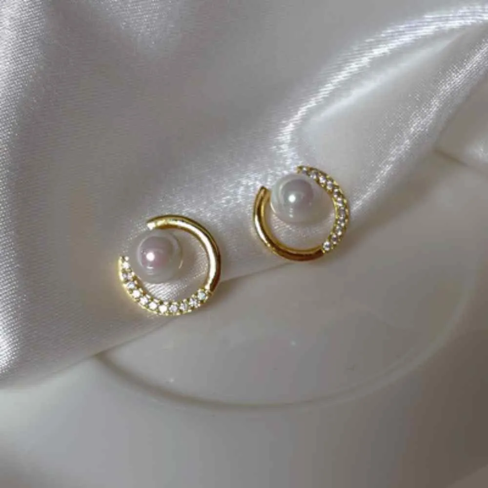 Freshwater Pearl & Gold Open Circle Cubic Zirconia Coil Clip On Earrings