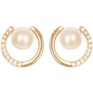 Freshwater Pearl & Gold Open Circle Cubic Zirconia Coil Clip On Earrings