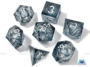 Full Moon | Liquid-Filled Core Black/Gray Sharp-Edged | Resin Dice Set (7)