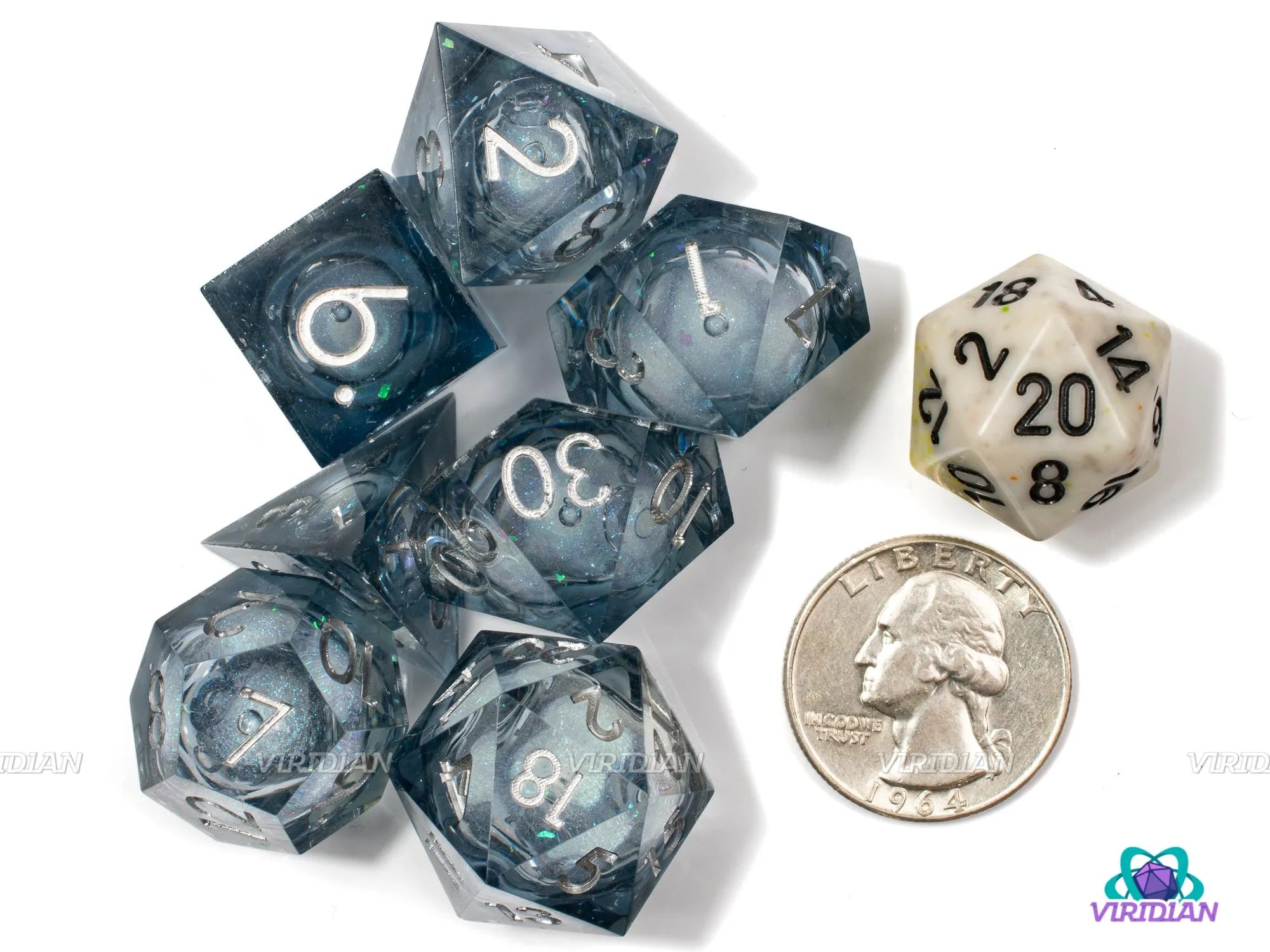 Full Moon | Liquid-Filled Core Black/Gray Sharp-Edged | Resin Dice Set (7)