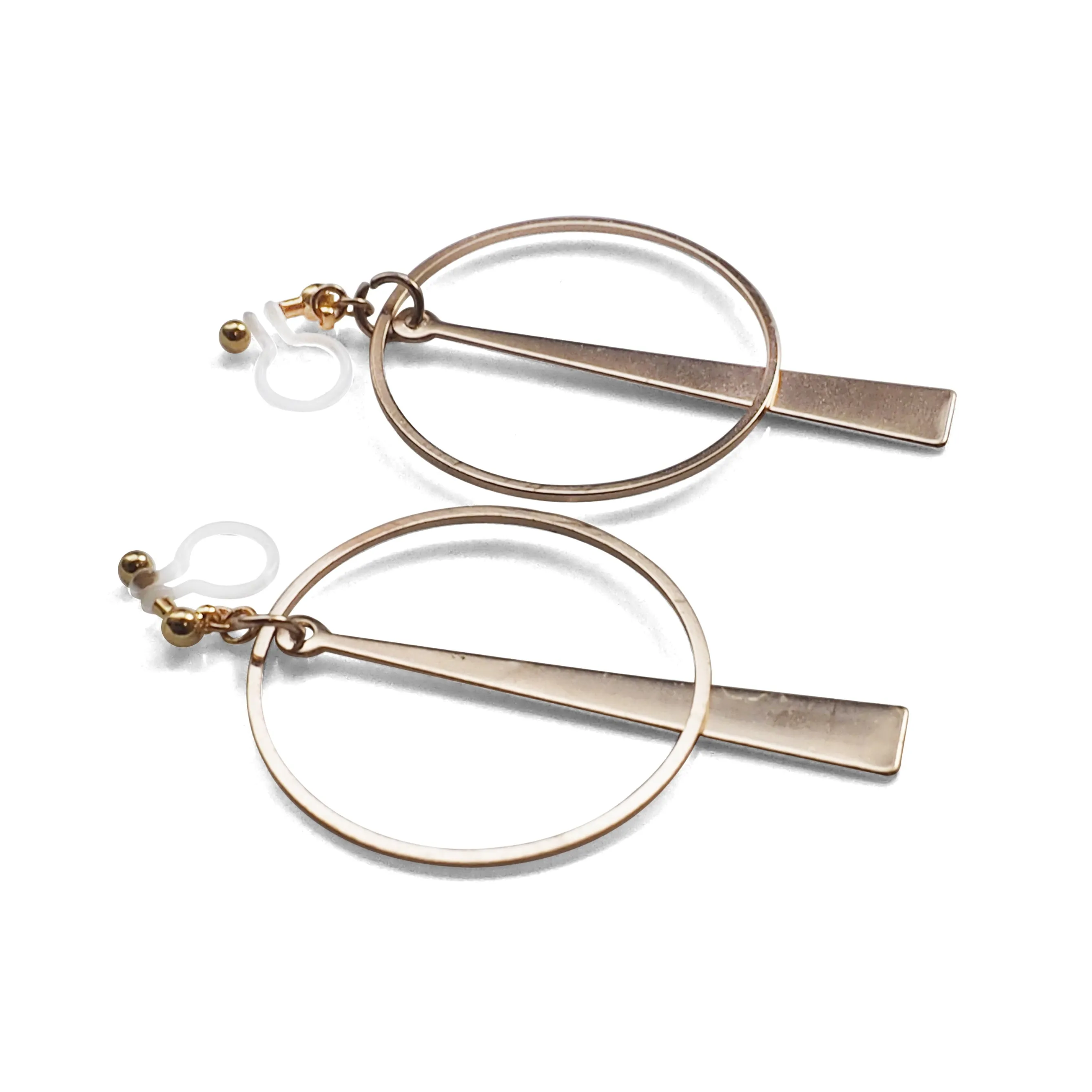 Geometric gold hoop invisible clip on earrings