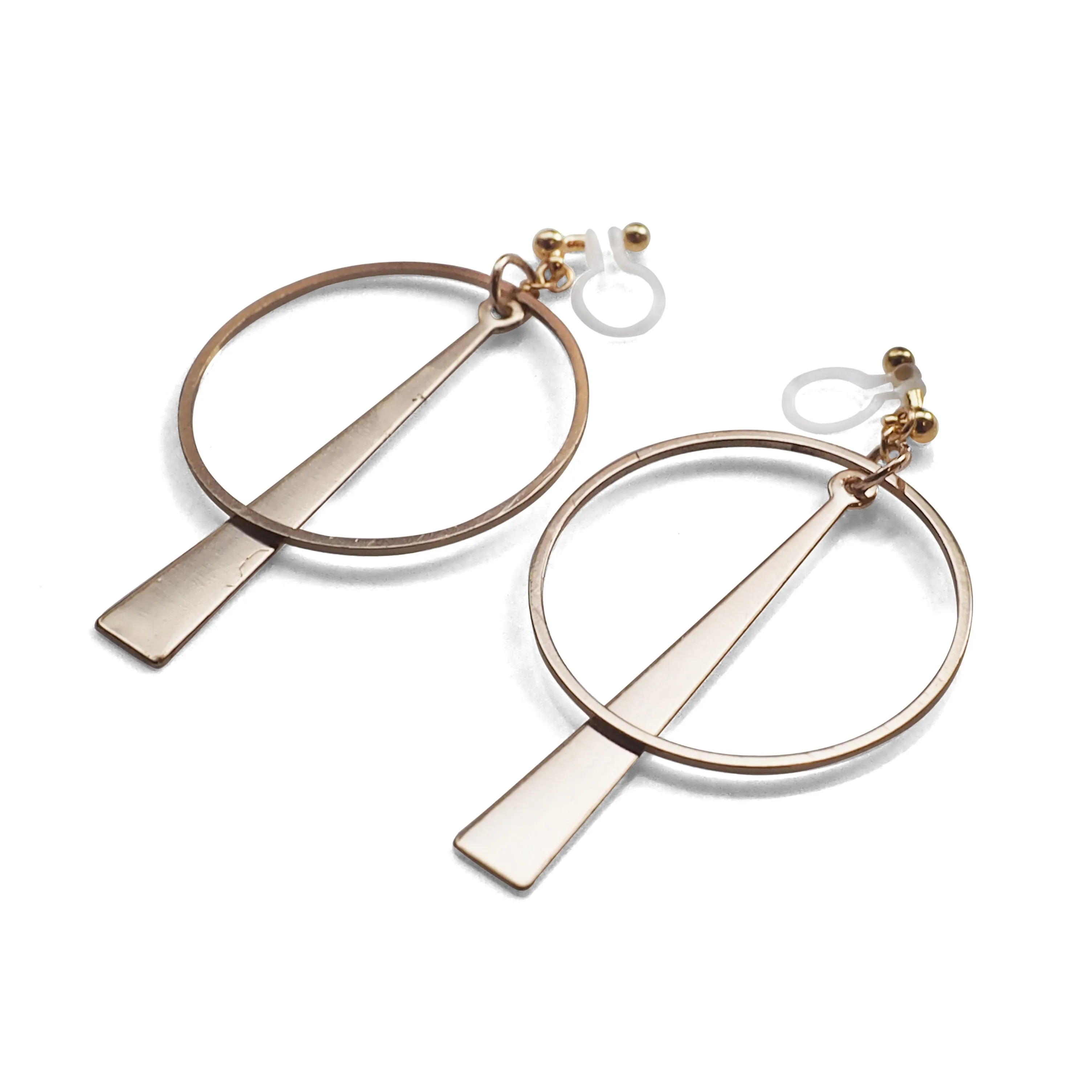 Geometric gold hoop invisible clip on earrings