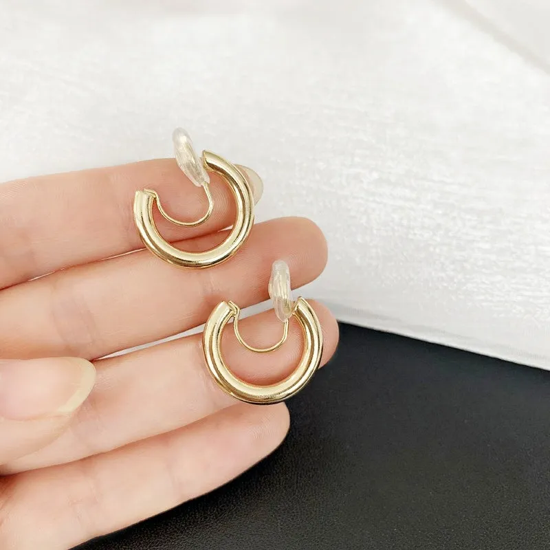 Gold 20mm Angle Adjustable Spiral Clip On Thick Hoop Earrings