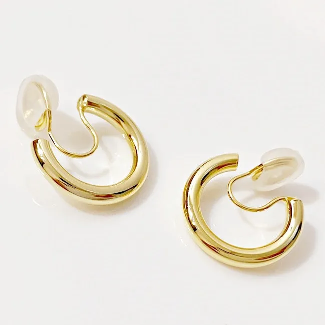 Gold 20mm Angle Adjustable Spiral Clip On Thick Hoop Earrings