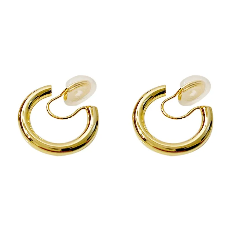 Gold 20mm Angle Adjustable Spiral Clip On Thick Hoop Earrings