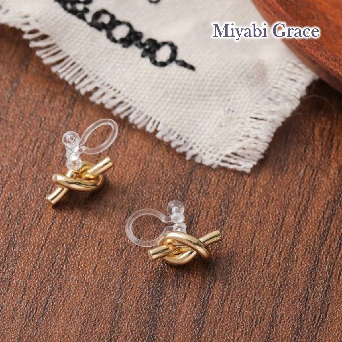 Gold knot Tie Small Invisible Clip On Stud Earrings