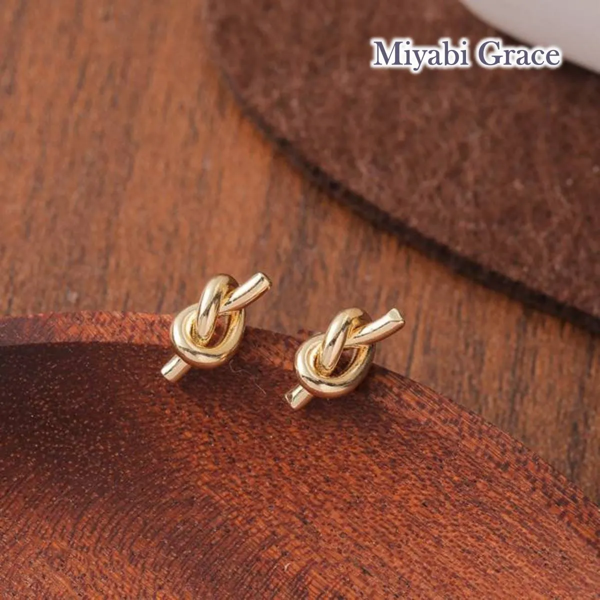 Gold knot Tie Small Invisible Clip On Stud Earrings