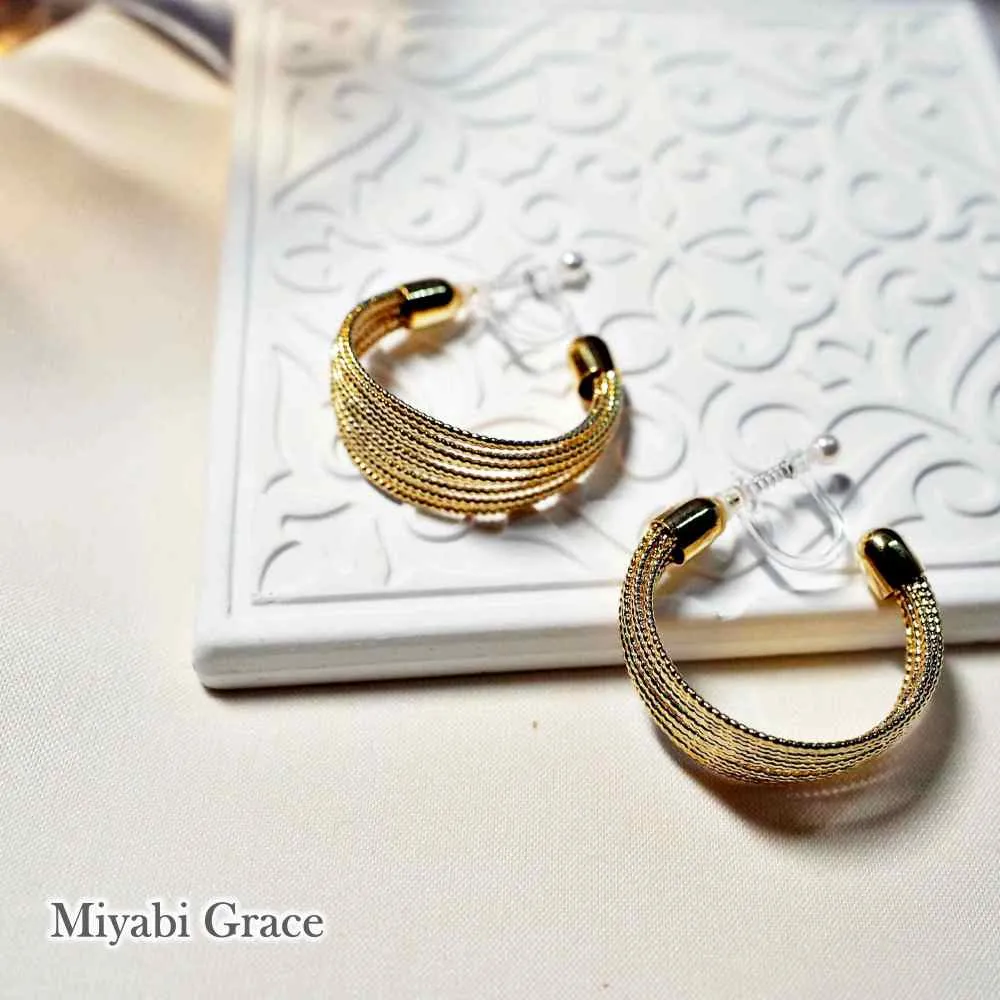 Gold Mesh Invisible Clip On Hoop Earrings