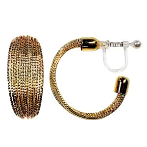 Gold Mesh Invisible Clip On Hoop Earrings