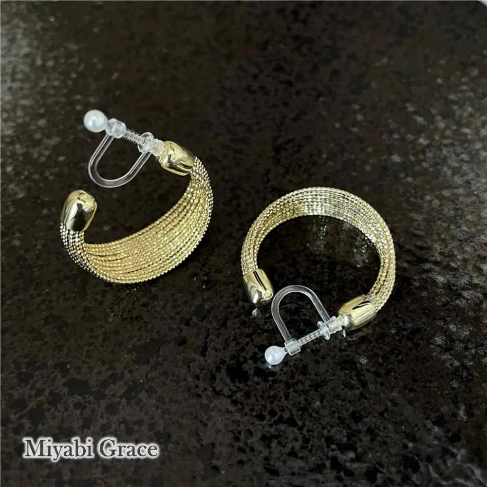 Gold Mesh Invisible Clip On Hoop Earrings