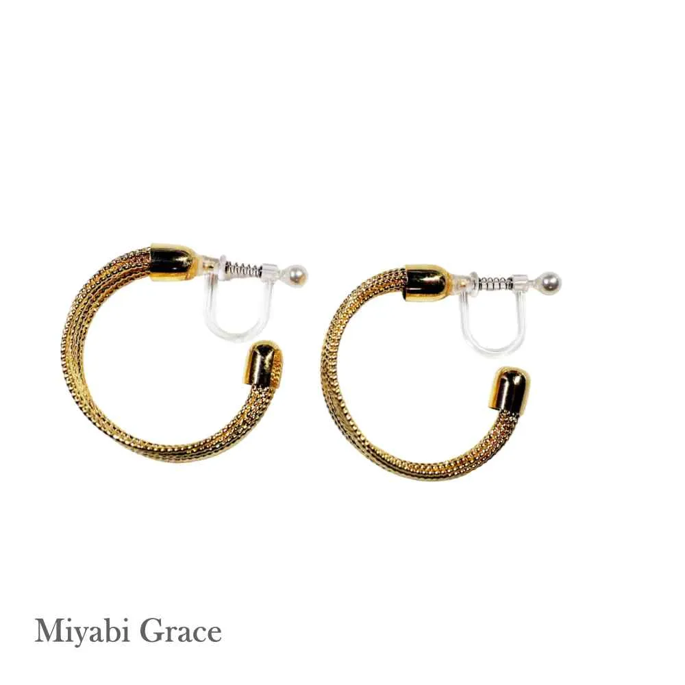 Gold Mesh Invisible Clip On Hoop Earrings